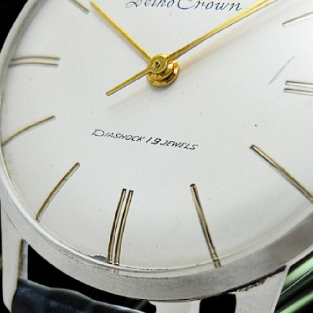 Seiko Crown 19J Ref.J14022 SS Black Letter First Logo Dial Earliest Model Manual Winding No Strap Used