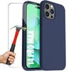 Silicone Case - EF CONNECTION - for iPhone 14 Pro Max - Navy Blue - Flexible - 2 Tempered Glasses