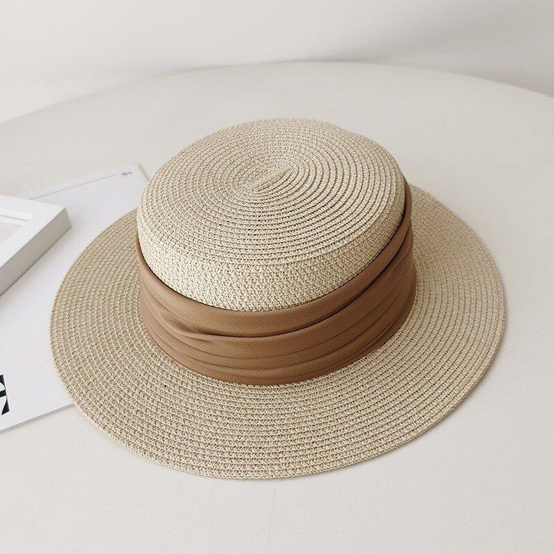 Women's Summer Vintage Top Hat Temperament, Socialite Beach Vacation Style, Simple Flat Top Sun Hat