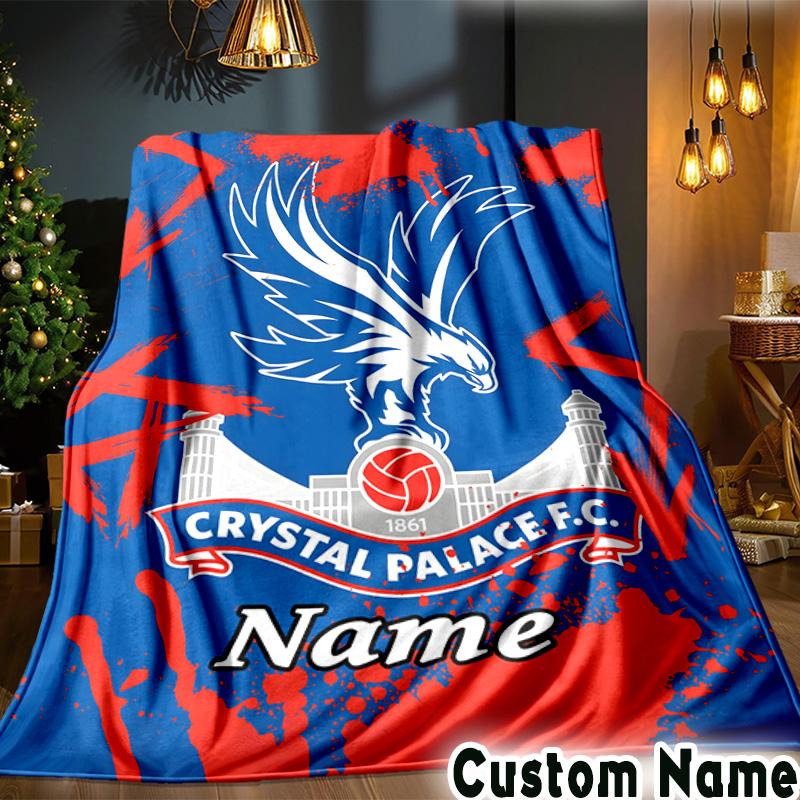 Custom Name Crystal Palace Crest Art Throws Blanket Flannel Blankets for Couch Bed Gifts for Men Women Picnic blanket Christmas fan gifts