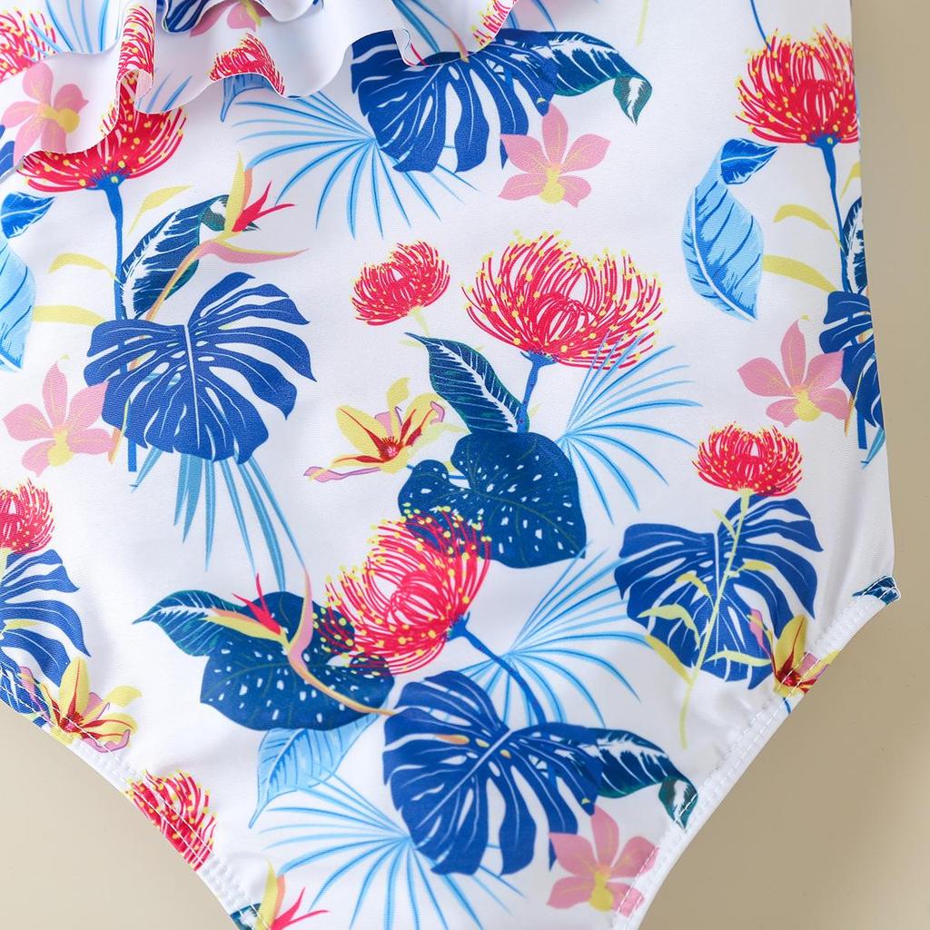 Девочкин купальник на одно плечо с цветочным принтом