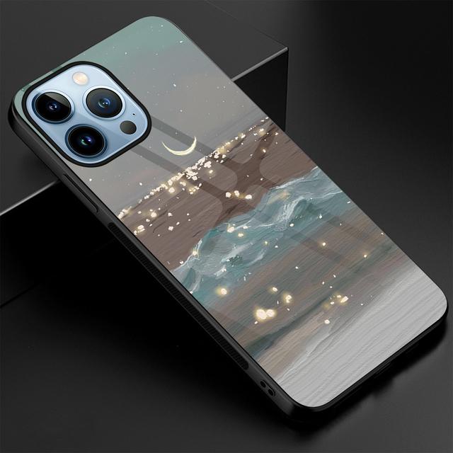 Чехол с рисунком пейзажа для Iphone 14 13 11 12pro Max Mini Xs Xr X, чехол из закаленного стекла для Iphone 7 8 6s Plus Se 2022, чехол