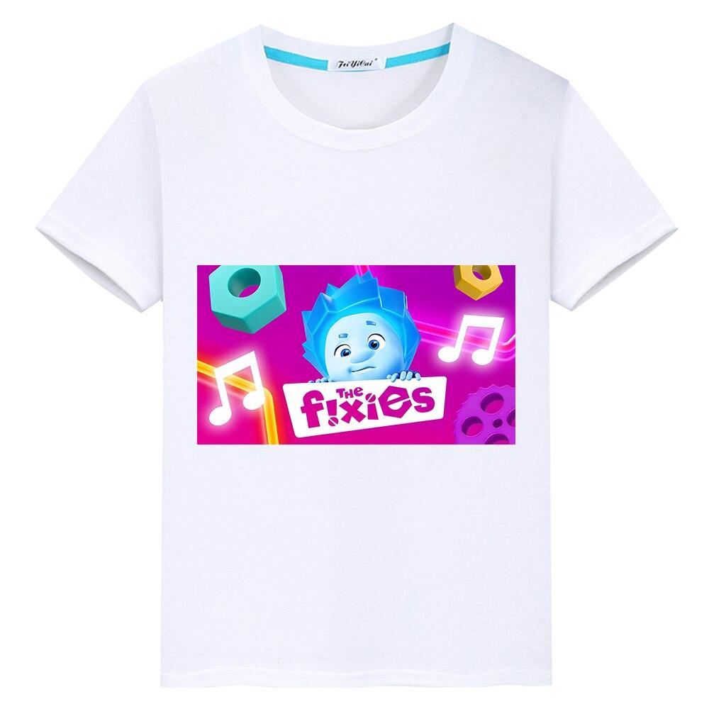 Фиксики, летние милые футболки с русским аниме, одежда для мальчиков и девочек, футболка из 100% хлопка, повседневные короткие топы с принтом, цельная детская одежда y2k