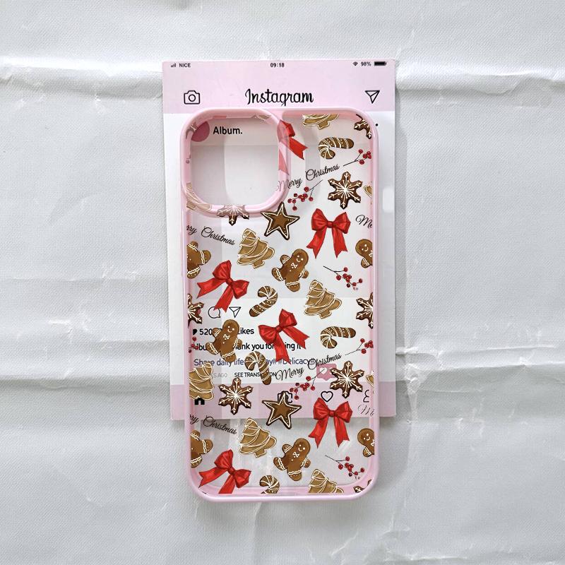 Милый розовый чехол с бантом для IPhone 16 17 15 14 13 12 11 Pro Max 13 12 7 8Plus мультяшный рождественский стиль прозрачный розовый чехол