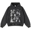 Streetwear Shadows Graphic Washed Black Oversized Unisex Long Sleeve Hoodie