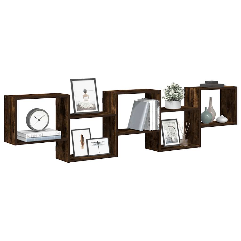 Cube Shelf 5 Compartments Smoked Oak Wood Based Material