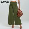 Summer Women's Elastic Waist High Waisted Slightly Pants Loose Casual Long Pants with Pockets