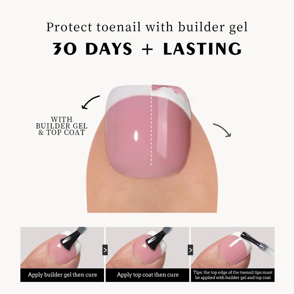 12 Sizes Fake Toe Nails Light Pink French Toe Nails Natural Gel Toenail Tips For Women