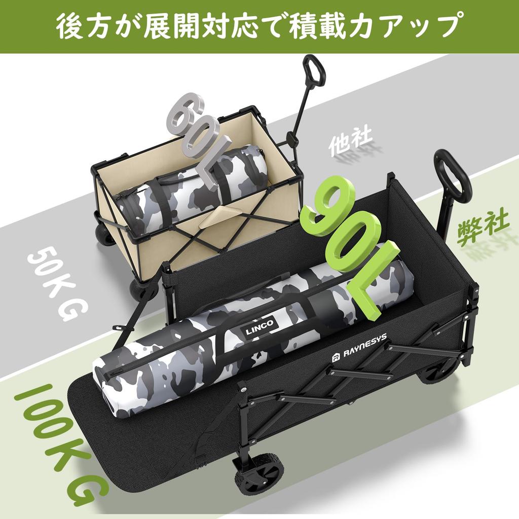 Raynesys Carry Small Capacity Load Capacity Supports Long Can Be Deployed At the Outdoor Foldable Camping Cart with Rear Independent Quiet Out Black