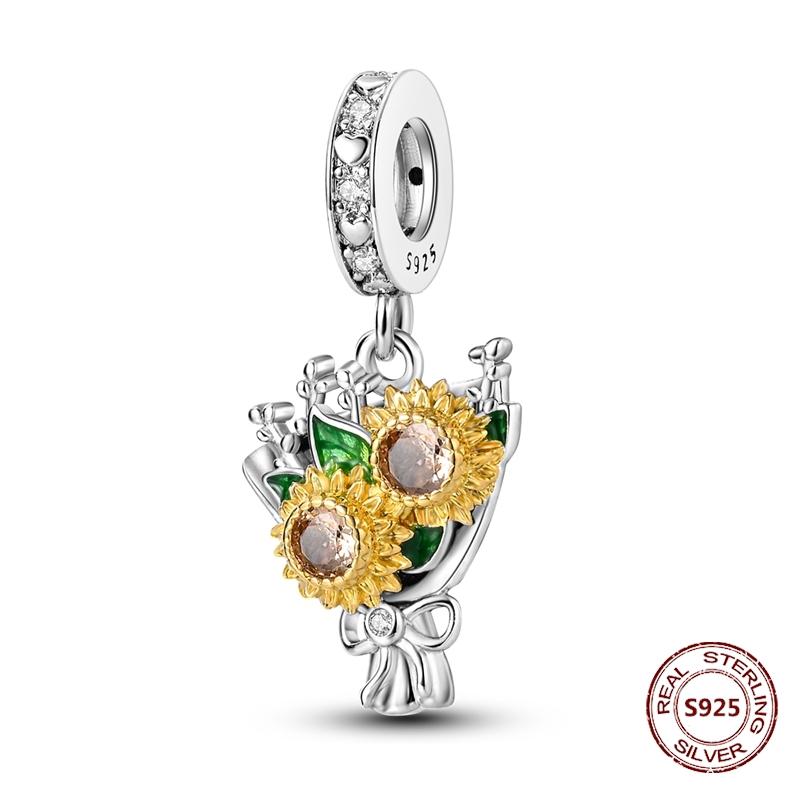 Серия Медно-Желтая Модные Золотые Бусины-Подвески Сердце Подсолнух Подходят для Оригинального Браслета Вечеринка DIY Украшения Подарок