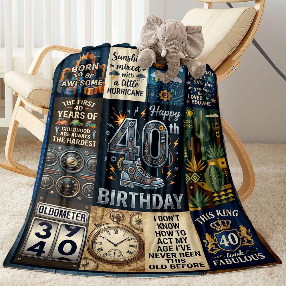 Happy 40th Birthday Celebration Blanket Comfortable Suitable for Livingroom Chair Picnics All-Season Use Modern Gifts For Family Or Friends