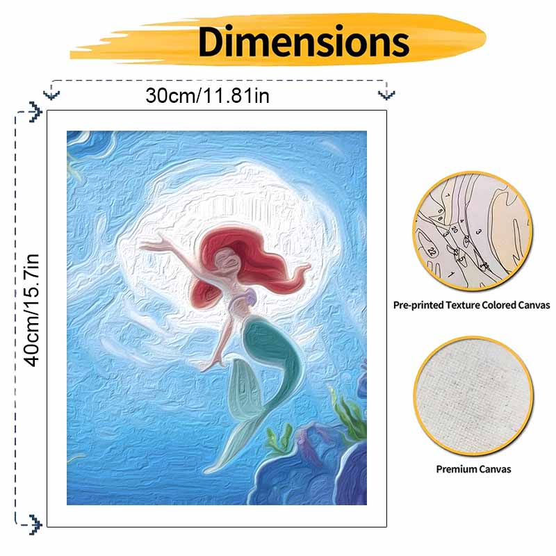 Disney DIY Little Mermaid Oil Painting Art Painting Kit Home Wall Decor Handmade Gift for Room Decorating Wall Art Canvas Painting Set