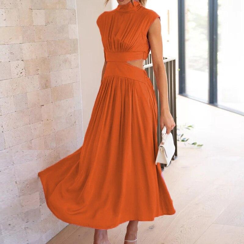 Элегантное платье трапециевидной формы с воротником-стойкой, летнее элегантное сексуальное женское платье с вырезом, повседневное платье без рукавов с открытой талией Y2k, вечерние платья 25544