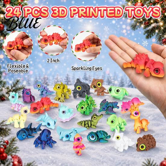 Рождественские подарки для вечеринки 3D-печатный животный адвент-календарь, 24-дневная коробка с обратным отсчетом «Динозавр, Океан, Суша» для набора праздничных фигурок, Декор, Коллекционный