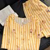 Japanese striped star girl pajamas spring and autumn round neck double long two-piece set student dormitory casual loungewear