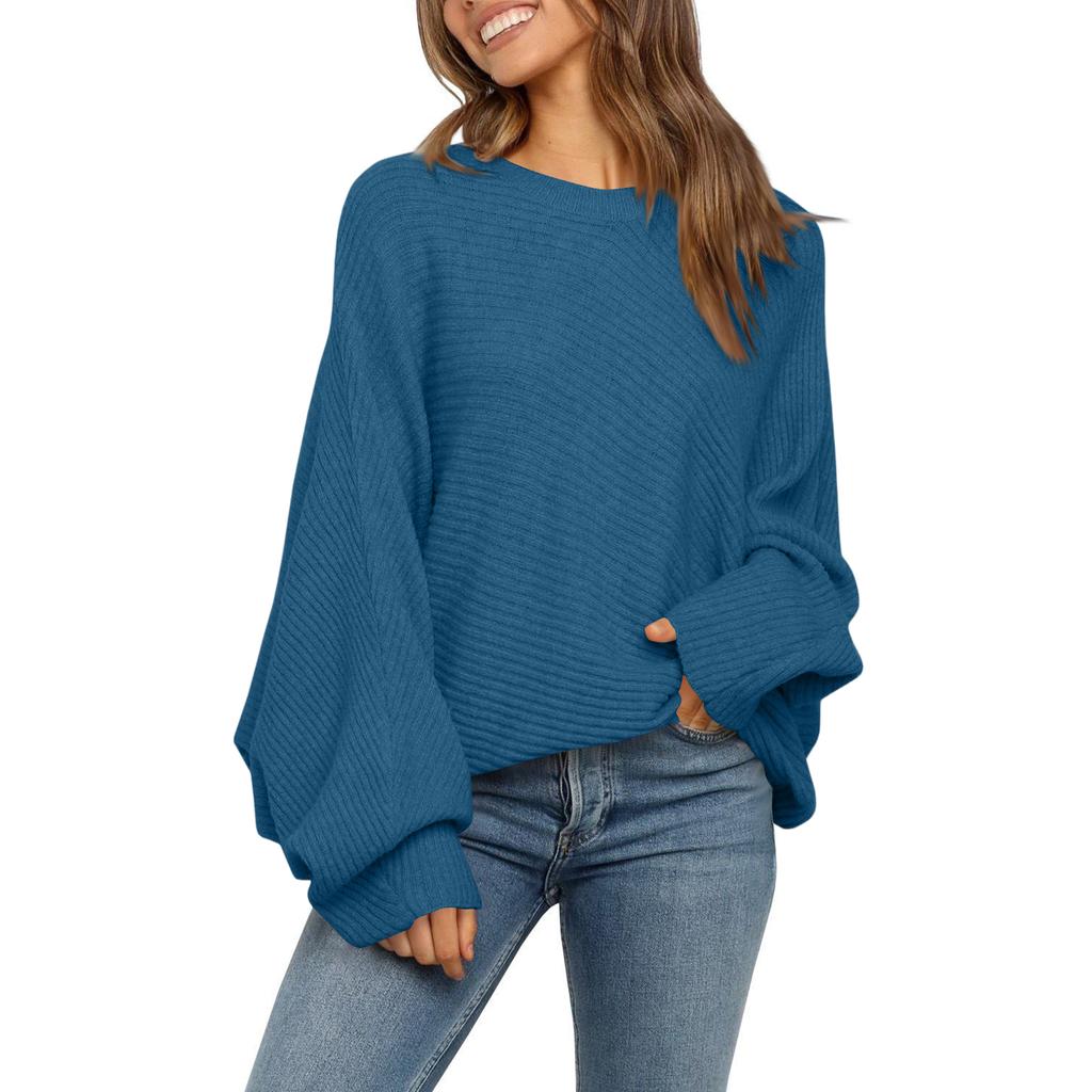 Women's Round Neck Solid Color Loose Knitted Long-sleeved Top