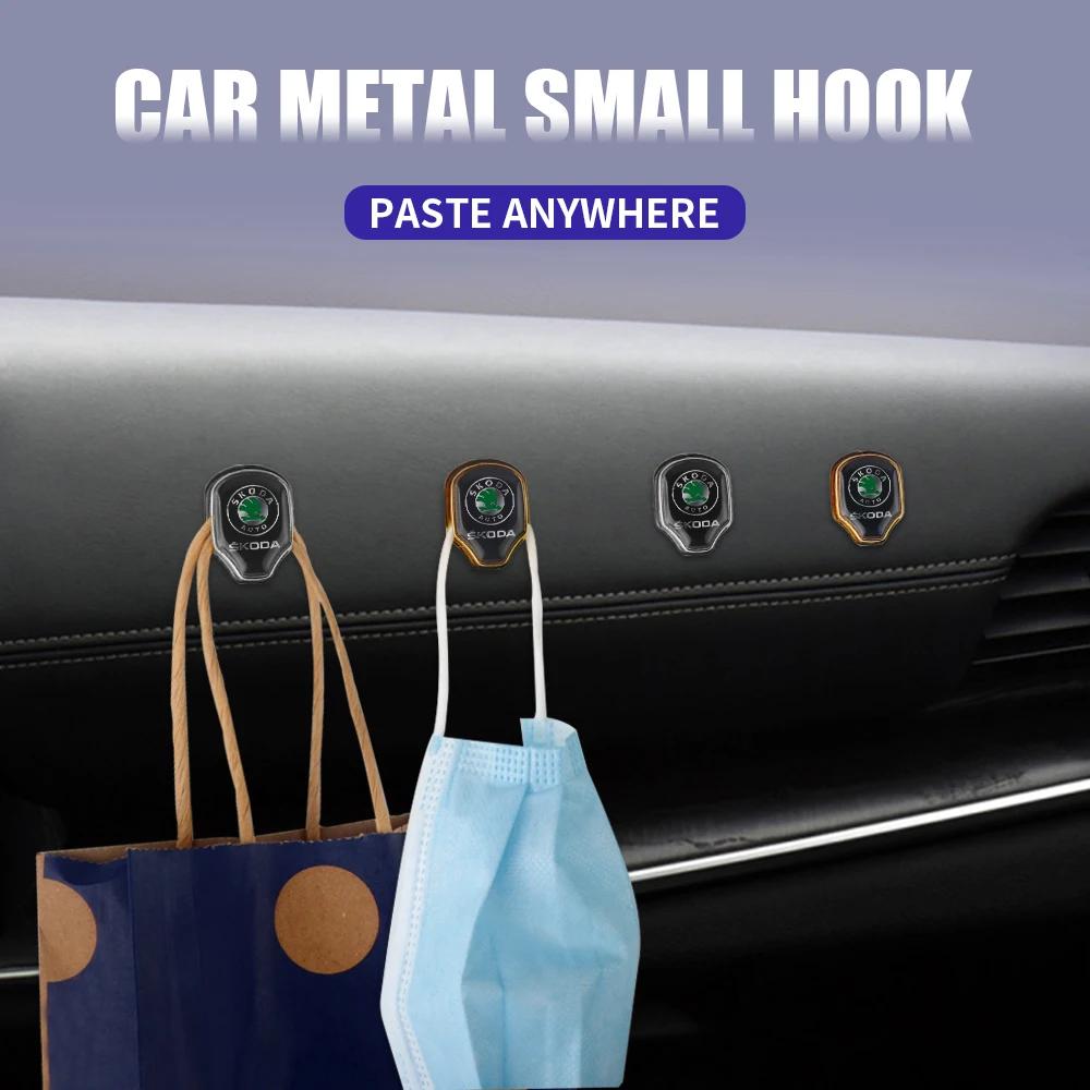 Car Sticker 1/2pcs Metal Car Hook Hanger Handbag Sticker Decor Accessories For Skoda Octavia Fabia Rapid VII Yeti Enyaq Kodiaq S