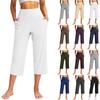 Women Elastic High Waist 3/4 Pant Casual Active Fit Wide Capris Leg Pants Trousers With Pockets