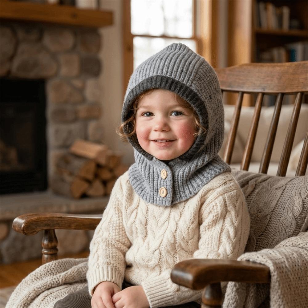 Solid Color Knitted Woolen Hat Thickened Ear Protection Cap Cute Children Plush Beanie Outdoor