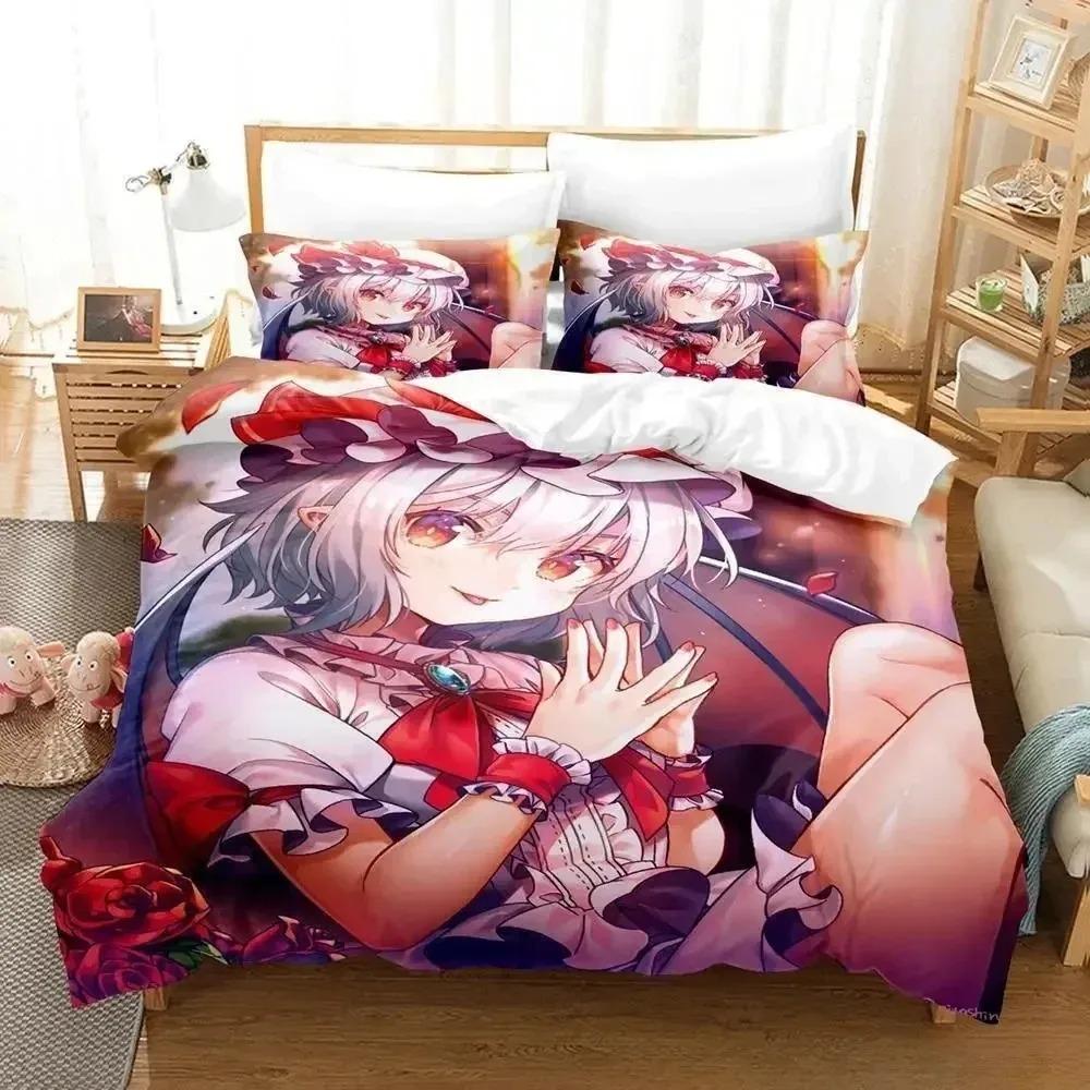3D Touhou Project Ремилия Алая Комплект Постельного Белья Картонная Коробка Аниме Взрослые Дети Спальня с Мягкой Тканью Пододеяльник Комплекты 3D Каваи Молодые Девочки