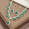 3PC Fashion Geometry Waterdrop Leaf Necklace Earrings Bracelet Bridal Zircon Set Wedding Banquet Party Holiday Gift