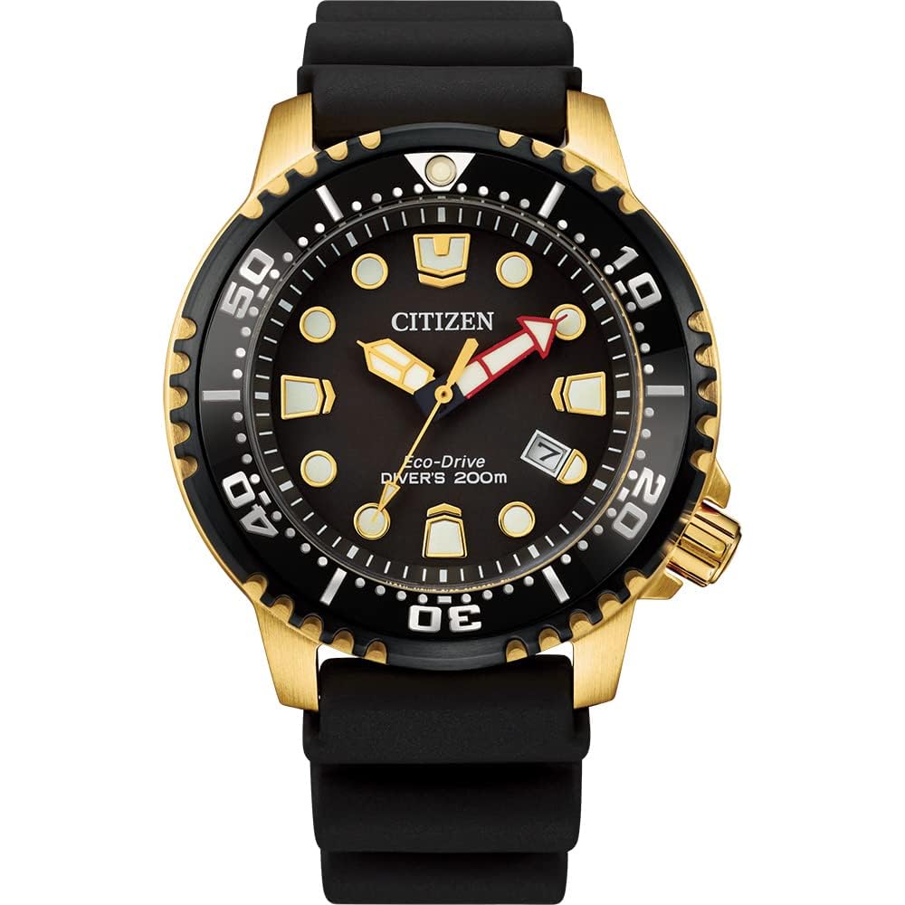 Мужские дайверские часы Citizen Promaster BN0152-06E, водонепроницаемость 200 м, питание от солнечной энергии Eco-Drive, черный с золотым, резиновый ремешок