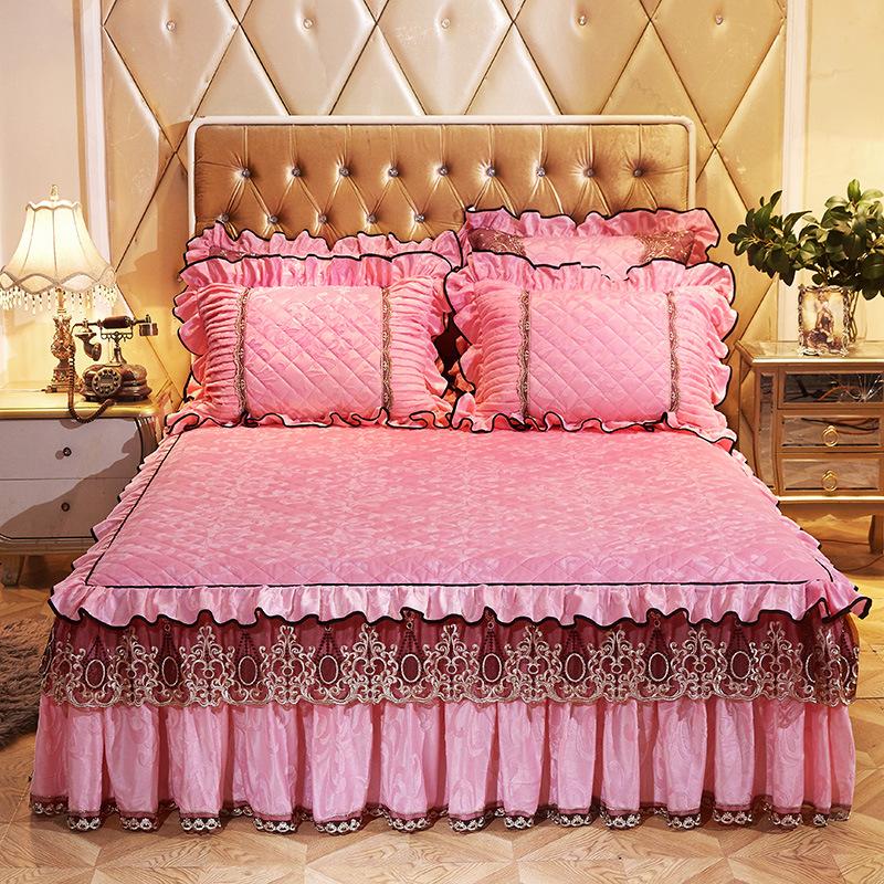 Однотонный бархатный стеганый покрывало на кровать King Size, утолщенное плюшевое, защитная накидка-юбка для кровати, мягкое, комфортное