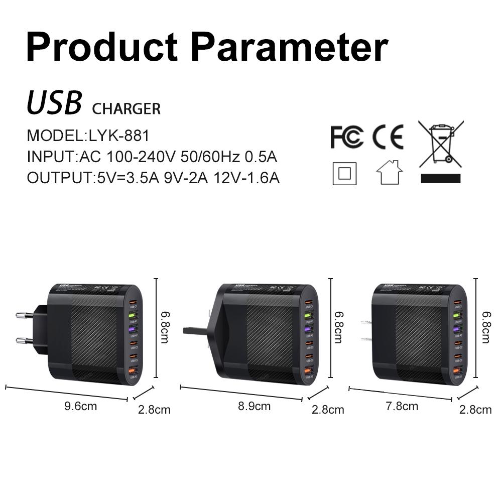 6 портов USB Type C зарядное устройство 3.1A быстрое зарядное устройство PD зарядный адаптер для мобильного телефона для iPhone Xiaomi Samsung Poco зарядное устройство штекер