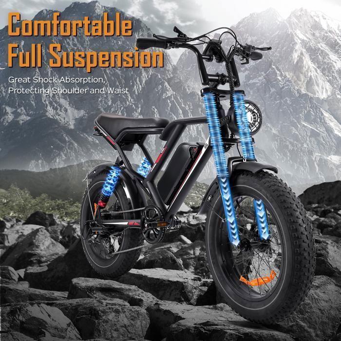 OOKTEK Vélo électrique 20"-1000W-48V 17,5Ah Batterie amovible-50km/h-150kg-Vélo vtt adulte-Suspension intégrale fat bike-S8 Noir