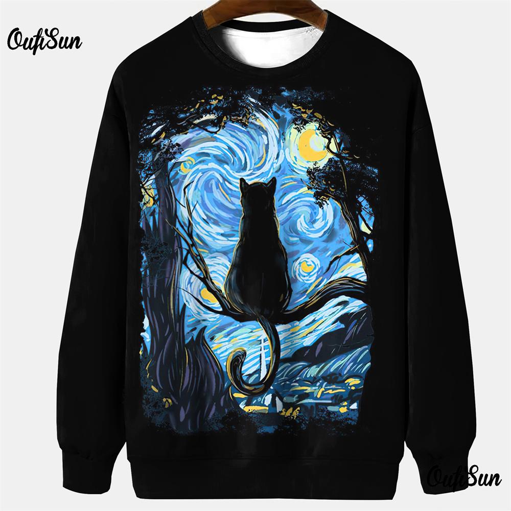 Винтажные мужские толстовки с капюшоном с рисунком кота, весенние свободные топы с длинным рукавом в европейском стиле, уличная одежда для мужчин, толстовки