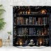 Винтажная Библиотечная Шторка для Душа Череп Свечи Старые Книги Книжная Полка Кот Растение Мультяшный Дом Полиэстеровая Ткань Декор Ванной Комнаты Занавески