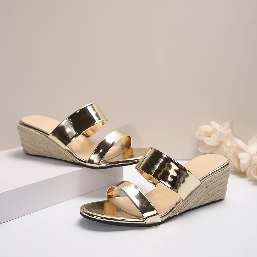 Wedge Heel Sandals 2025 Summer Foreign Trade Large Size Hemp Rope Casual Open-toe Word with Waterproof Desk High-heeled Slippers