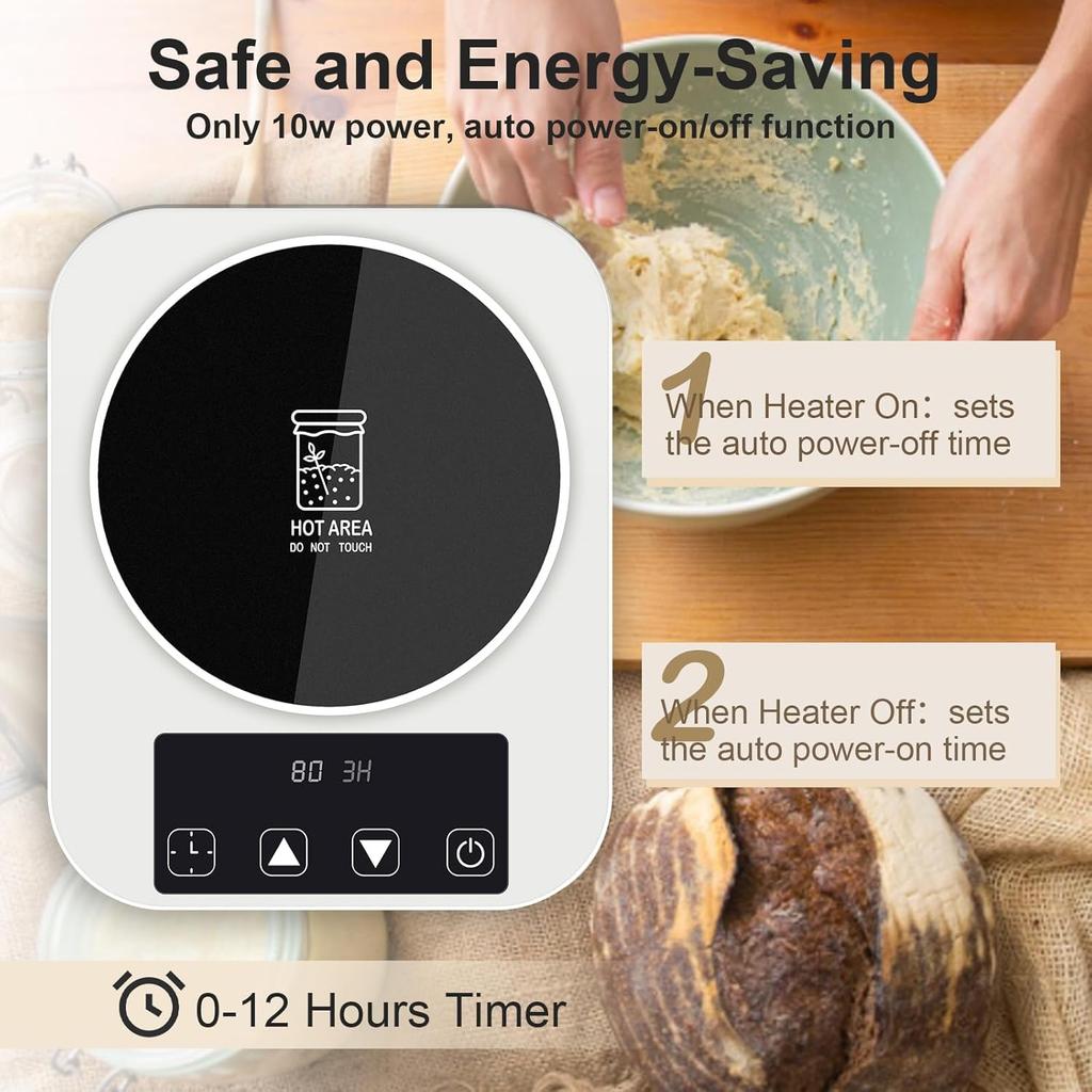 Набор: Подогреватель закваски и стеклянная банка для закваски объемом 34 унции, точный контроль температуры с шагом 1°F от 70 до 100°F, таймер 0-12 часов, автоматический подогрев