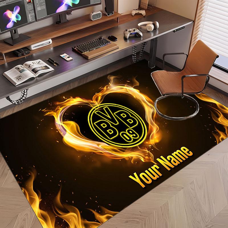 Custom Rug Borussia Dortmund Pattern Print Name Text Soft Non‑Slip Floor Carpet for Home Indoor Decoration
