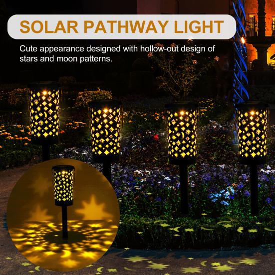 6Pcs Solar Pathway Lights Outdoor Waterproof Garden Decor Hollow Moon Star Lighting LED
