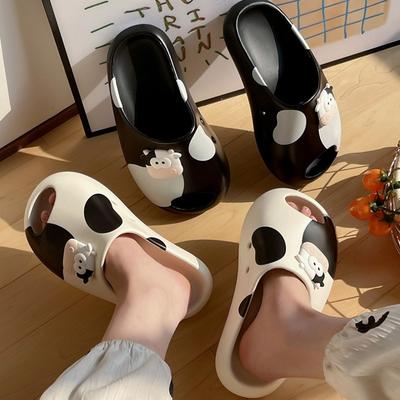 Модные тапочки женские милые мультяшные корова домашние тапочки на платформе для помещений летние с толстой подошвой противоскользящие для душа женские домашние туфли