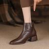 Chelsea Short Boots Women's Thick Heel 2025 Autumn and Winter New Brown Bare Boots Women's Martin Boots