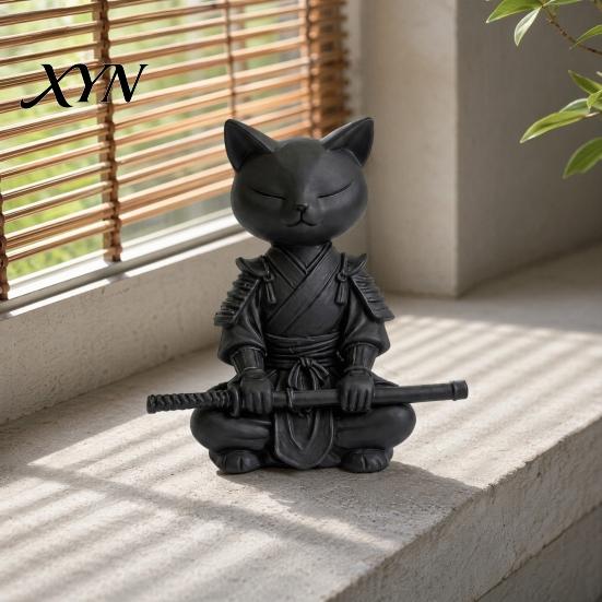 Современное произведение искусства с кошкой, 3D-печатная фигурка рыцаря, Медитирующий декор для стола в позе Дзен-воина, Устойчивая скульптура, Минималистичное матовое животное для