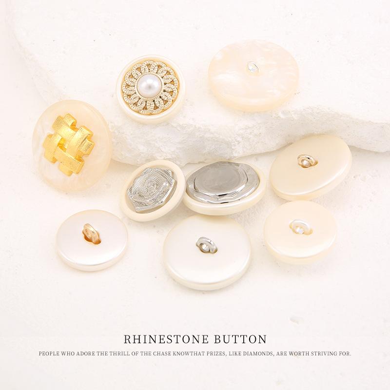 5 шт. Металлическая пуговица в сочетании со смолой, для пальто, тренча, золотая пуговица, свитера, куртки, кардигана, в стиле маленького черного платья, серебряная пуговица