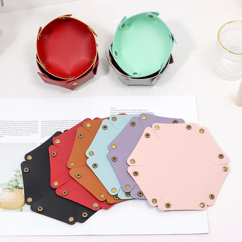 1PCS Nordic Style Leather Storage Tray Desktop Organizer For Key Jewelry Cosmetic Storage Box Folding Organizer Home Decoration
