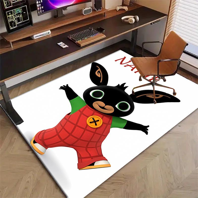 Custom Bing Bunny Mat Personalized Name, Polyester Washable Indoor Entryway Rug, Gift for Christmas, Easter, Thanksgiving Day