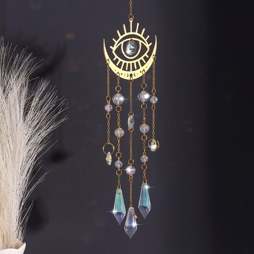 Rainbow Maker Golden Flame Moon Crystal Pendant AB Colourful Hanging Sunshine Catcher Moon Eye Moon Hanging Decoration Garden