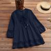 Women's Fashion Casual Loose Pleated Lace Hollow O-Neck Blouse Top