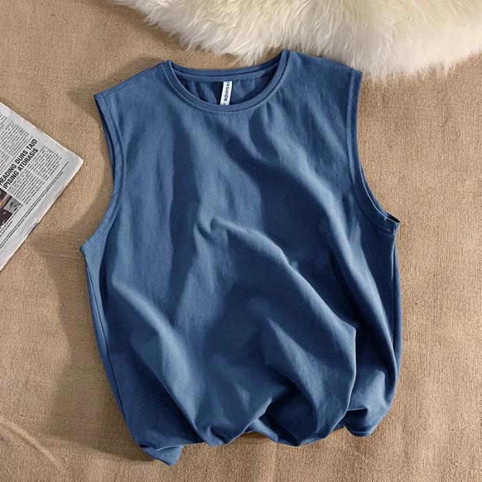 Мужская однотонная майка, повседневный жилет, майки, футболки без рукавов с круглым вырезом, летние пляжные топы