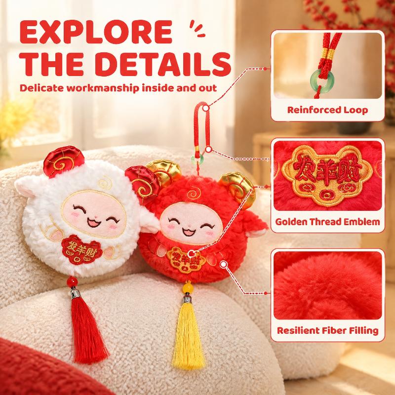 1Pcs Cute Sheep Plush Ornament Chinese New Year Mascot Hanging Pendant With Tassel Soft Stuffed Doll For Spring Festival Decor