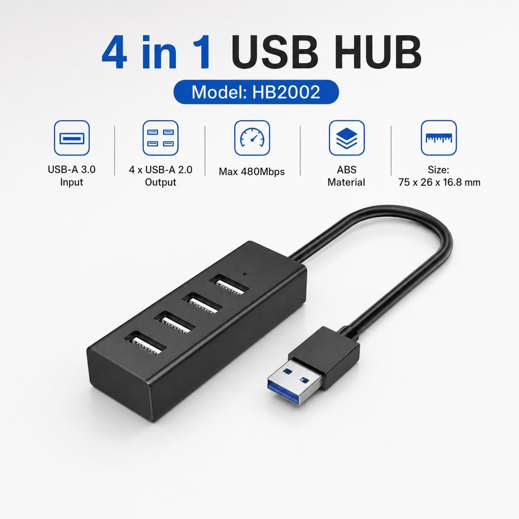 Portable 4 in 1 USB Hub High Speed USB 3.0 to 4 Port USB 2.0 Adapter Splitter Extension for Laptop PC Mouse
