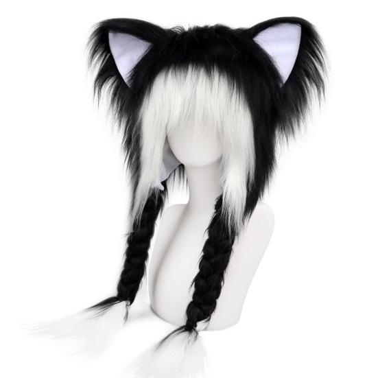 Cat Ear Hat with Braids Double-Layer Ears Decor Soft Plush Anime Cosplay Hat