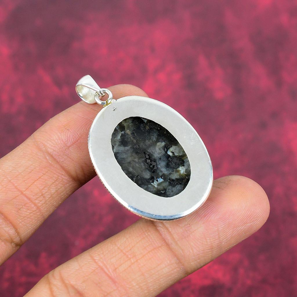 Подвеска из ларвикита, подвеска из стерлингового серебра 925 пробы, ювелирные изделия из драгоценных камней, подвеска ручной работы, удивительные украшения, подарок для нее