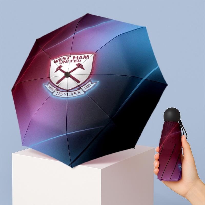 West Ham United Футбольный узор Печатный Мини 5 Складок 8 Спиц Компактный Зонт Ветрозащитный Водонепроницаемый Легкий Портативный Складной
