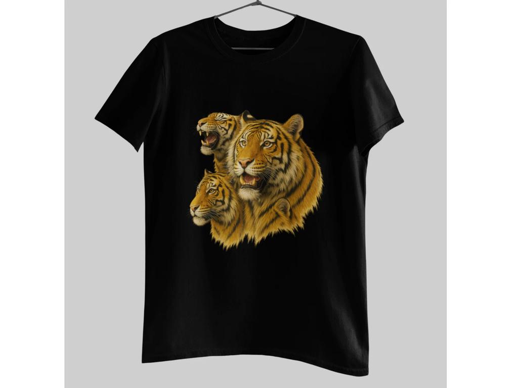 Tiger Trio T-Shirt | Realistic 3 Tiger Heads Wildlife Graphic Tee Unisex